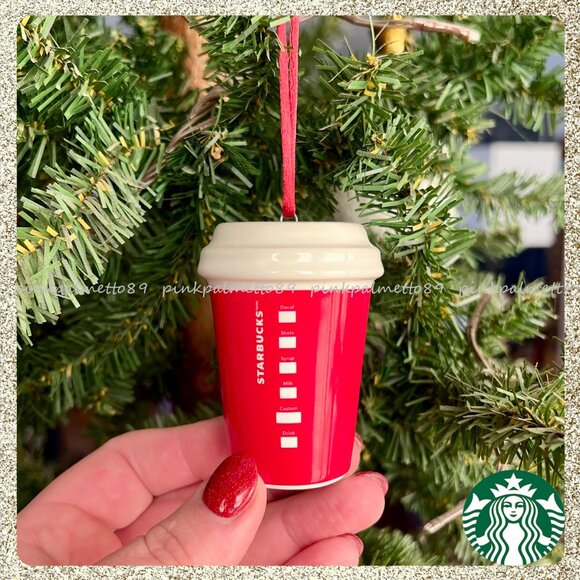 πβ NIB/NWT 2025 Starbucks Ceramic Red Cup Christmas Tree Ornament Dated - Picture 3 of 3